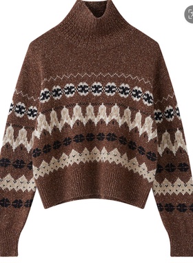 【MTT】【1.0宝盒】蚕丝羊毛复古洋气百搭保暖高领提花毛衣25565