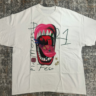 Travis Scott Mund T-Shirt WeiB  联名 说唱 T恤 潮