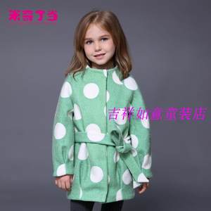 米奇丁当童装女童冬装2016冬季新款毛呢外套中大儿童圆点呢大衣潮