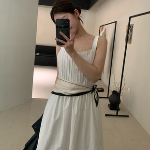 过膝长裙 LEAVES叶子家小众简约设计感吊带气质连衣裙女2025早秋款