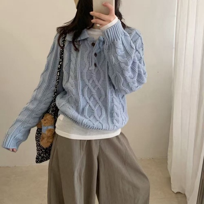 LEAVES叶子家日韩风麻花纹毛衣