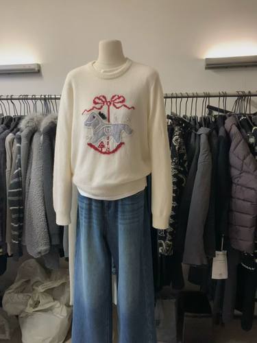 LEAVES叶子家圆领套头毛衣女秋冬新款宽松慵懒风针织衫上衣羊毛衫