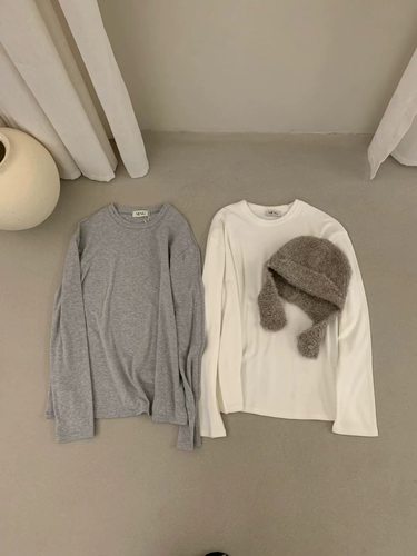 LEAVES叶子家莱赛尔长袖双面拉绒T恤2025秋冬季新款净版打底上衣