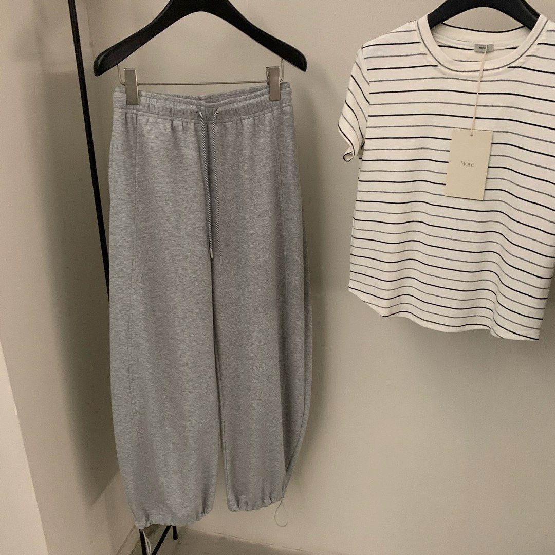 LEAVES叶子家春季慵懒风抽绳收口灰色束脚卫裤女宽松高腰长裤百搭