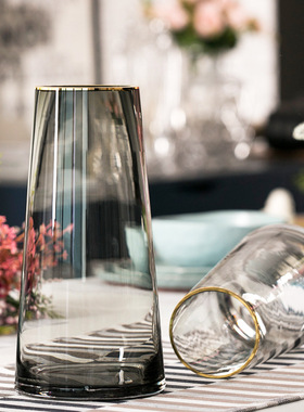 轻奢风描金玻璃鲜花软装装饰摆件