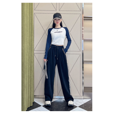 加厚黑色休闲直筒裤女2023秋冬季新款宽松高腰显瘦阔腿运动裤