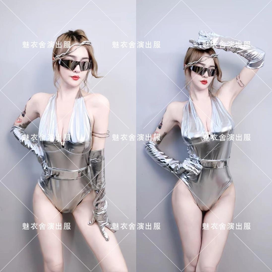 夜店酒吧ds演出服女gogo服装性感银色连体衣领舞队派对气氛表演服