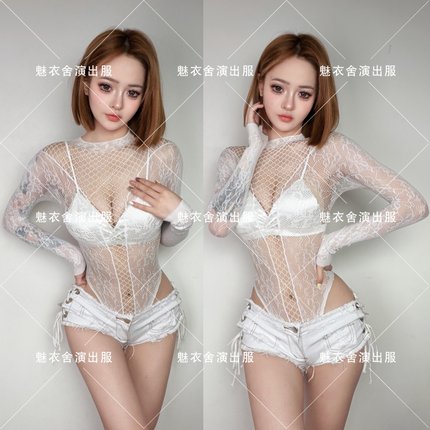 夜店酒吧DS演出服新款女DJ领舞台性感辣妹女团gogo秀白色派对套装