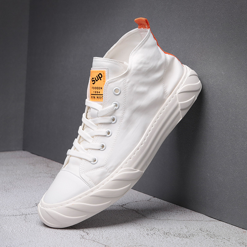 白色帆布鞋高帮男夏季学生韩版