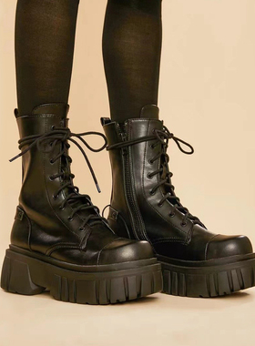 Delias靴子正品漆皮黑色美式中底dollskill靴厚底踝靴短靴马丁靴