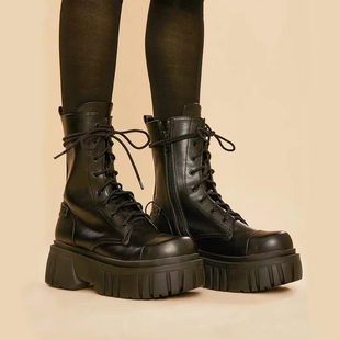 Delias靴子正品漆皮黑色美式中底dollskill靴厚底踝靴短靴马丁靴