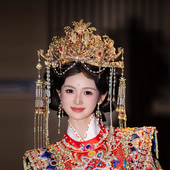 中式 新娘金色大凤冠国风大气古典珍珠流苏造型汉服婚礼华丽发饰品