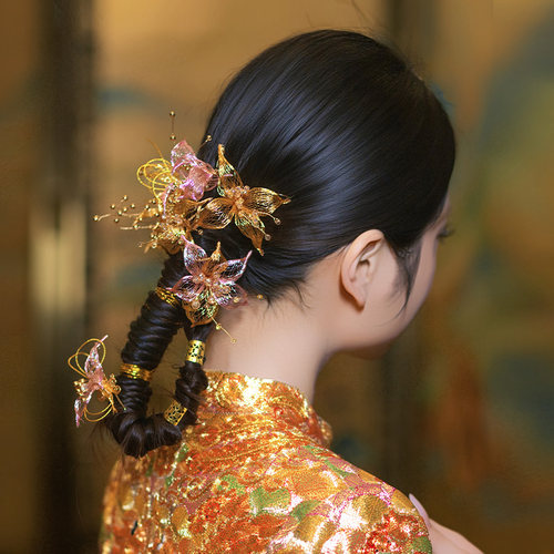 复古新娘发饰精致手作编织花朵发钗高级感龙凤褂婚礼古典订婚头饰
