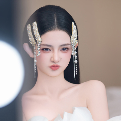 高级感复古边夹新中式精致新娘头饰流苏发夹礼服马面裙结婚发饰品