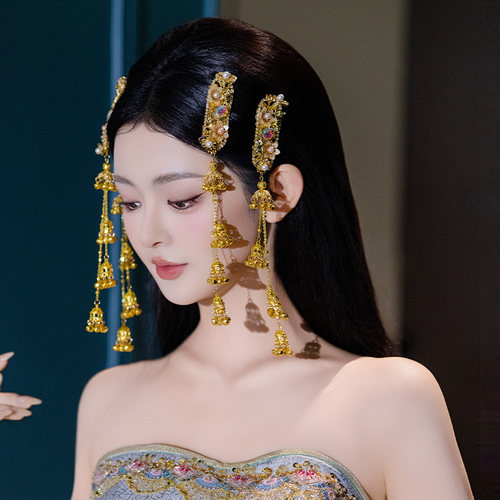 金色新娘流苏边夹马面裙发夹