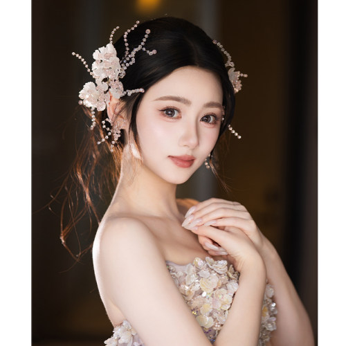高级感新娘韩系头饰梦幻婚纱质感晨袍跟妆造型仙气轻奢礼服配饰品