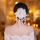 新娘发饰法式 复古蕾丝白色铃兰花仙气后区森系轻婚纱礼服拍照配饰