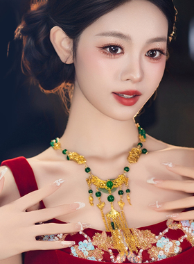 梦瑶中式国风金色项链新娘古典高级流苏富贵风秀禾订婚造型配饰品