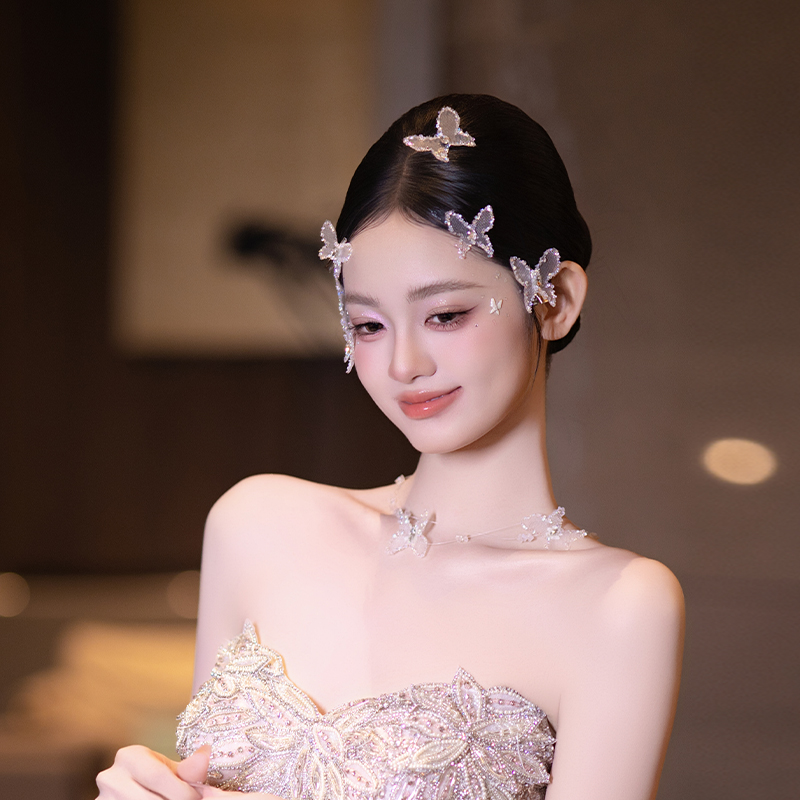 新娘轻奢头饰芭蕾风碎钻蝴蝶发夹高级感小众甜美造型晨袍礼服头饰