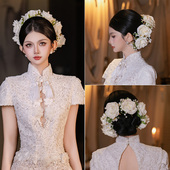 新娘发饰森系手工仿真花环婚纱礼服唯美氛围感发饰套装 法式 新款