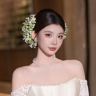 新娘发饰升级款超大版仿真满天星发夹结婚领证唯美浪漫重手工头饰