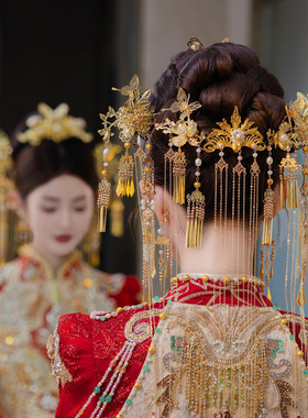 新娘头饰中式古风金色长流苏后区蝴蝶发簪传统古典秀禾服结婚发饰