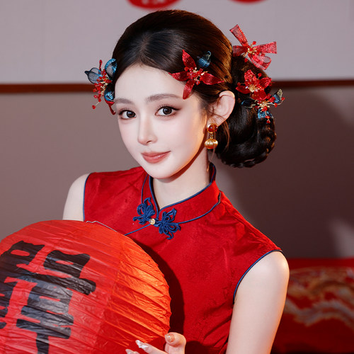 新中式新娘古风仿真复古旗袍结婚2026高级感立体婚礼花朵发饰发簪