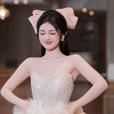 法式公主高级感新娘减龄大蝴蝶结敬酒服头饰品发夹后脑勺2025新款