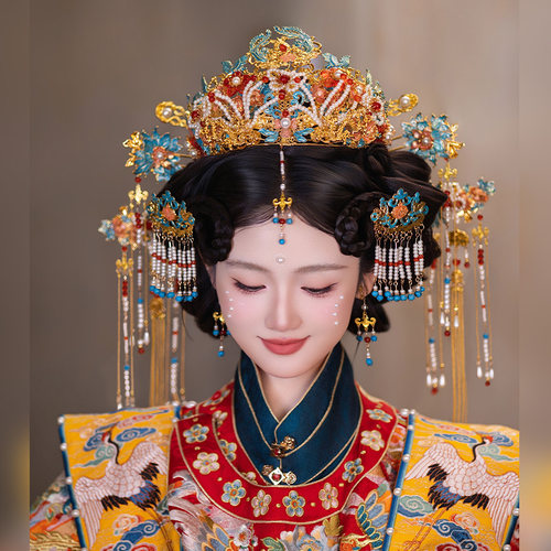 新款奢华汉服新娘头饰中式传统婚礼古典大气前后凤冠霞帔高级发饰