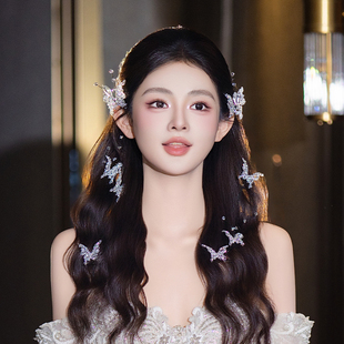 新娘唯美头饰韩式精致婚礼简约时尚侧边蝴蝶发饰气质婚纱礼服配饰