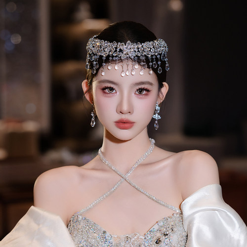 新娘奢华水晶流苏额饰重工灵动名媛风婚礼结婚高级感礼服婚纱头饰