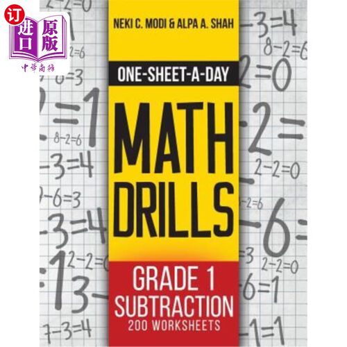 海外直订One-Sheet-A-Day Math Drills: Grade 1 Subtraction - 200 Worksheets (Book 2 of 24) 一天一张的数学练习：一年级