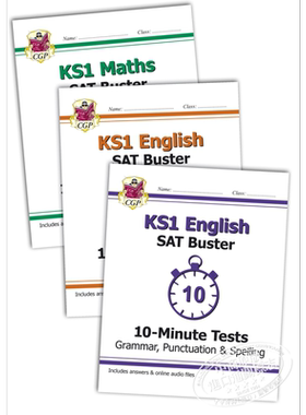 英国CGP原版 KS1 Maths and English 10-Minute Test SAT Buster小学一年级数学英语十分钟小测 英国小学考试专练 5-7岁 中商