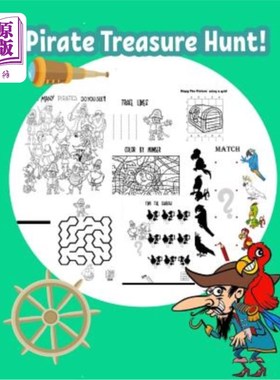 海外直订Pirate Treasure Hunt!: Fun Pirate Activities for Kids. Coloring Pages, Color by  海盗寻宝！：为孩子们提供有