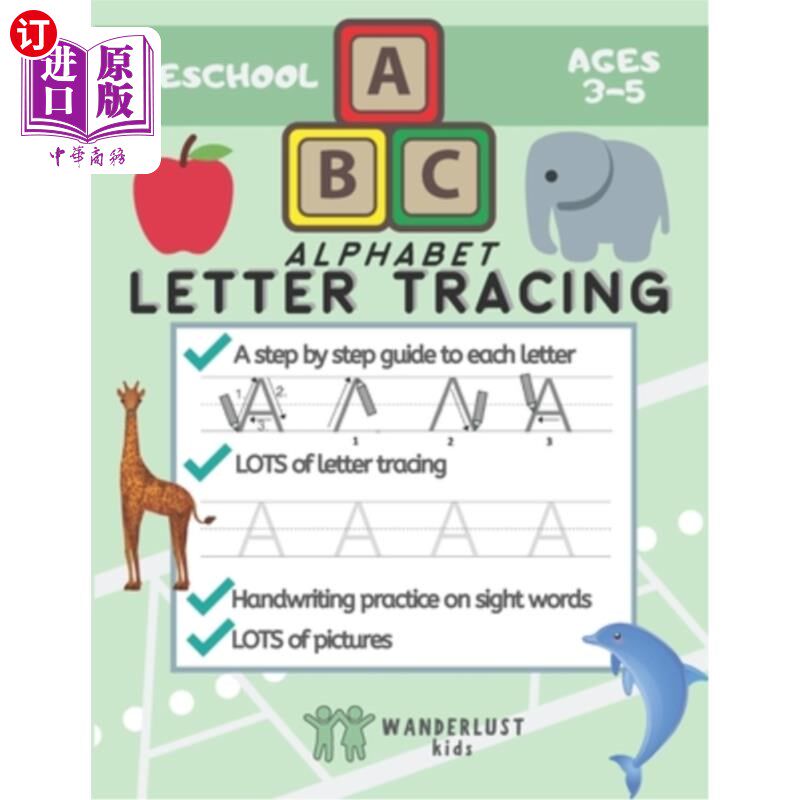 海外直订Preschool Alphabet Letter Tracing: Handwriting workbook and motor skill practice 幼儿字母描记:手写练习册和