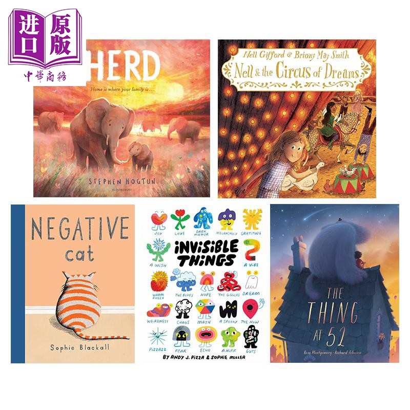 【精装收藏绘本包】英文原版儿童绘本5册 族群HERD 不努力的猫 尼尔和梦幻马戏团 看不见的东西 住52街的怪兽【中商原版】