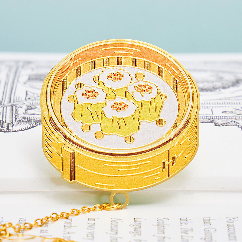 「一盅两件」 港粤早茶文化书签【干蒸烧卖】黄铜吊坠金属书签广州文创礼品手信创意纪念品经典茶楼点心周边收藏文化礼物 中?