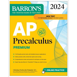 新版2024年 AP考试微积分预科高级版3次练习测试综合复习在线练习巴朗AP考试课程AP Precalculus Premium Barrons【中商原版?