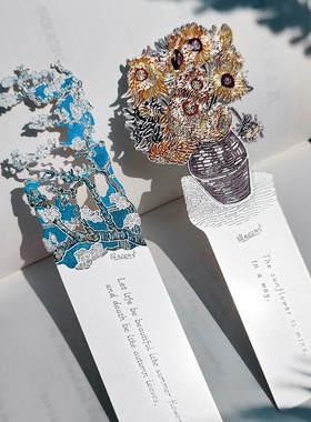 现货 梵高Van Gogh礼盒装【杏花+向日葵】经典世界名画周边艺术书签金属造旧复古优雅文艺文创礼品【中商文创】