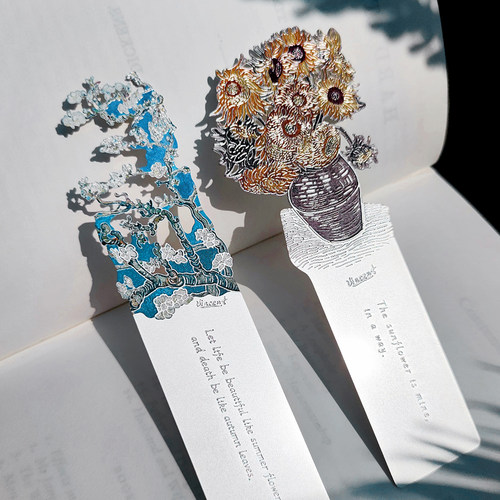 梵高杏花+向日葵金属书签造物加