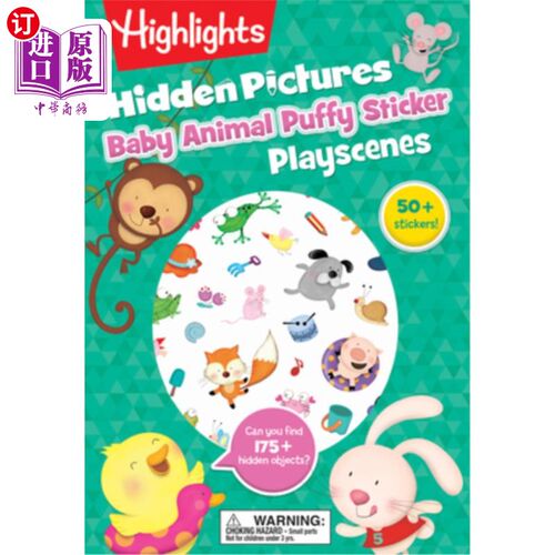 海外直订Baby Animal Hidden Pictures Puffy Sticker Playscenes 小动物隐藏图片膨胀贴纸游戏场景