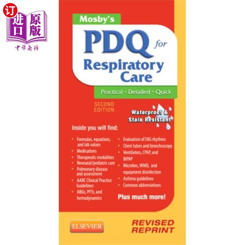 海外直订医药图书Mosby's PDQ for Respiratory Care - Revised Reprint 莫斯比的呼吸护理PDQ -修订版再版
