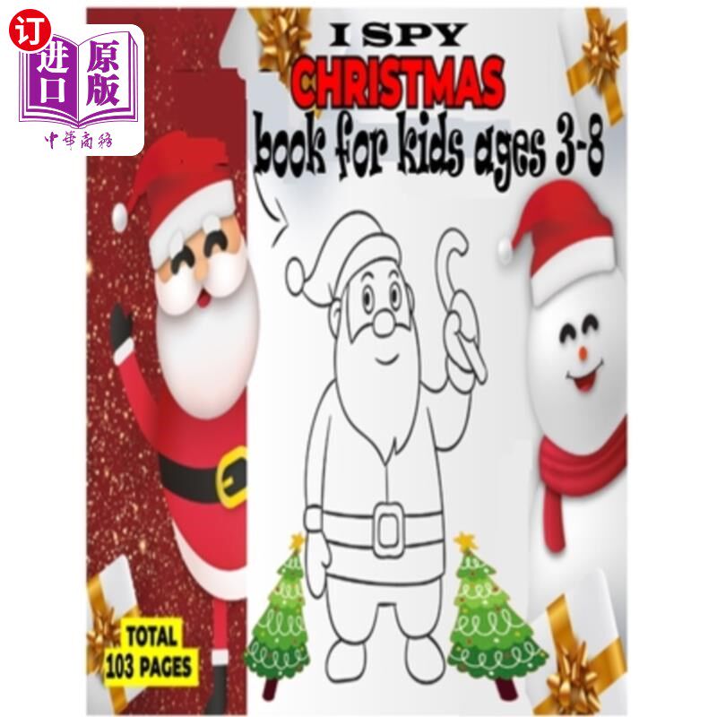 海外直订I Spy Christmas Book for Kids Ages 3-8: A Fun Activity Book for Learning, Colori 我间谍圣诞书的孩子年龄3-8:
