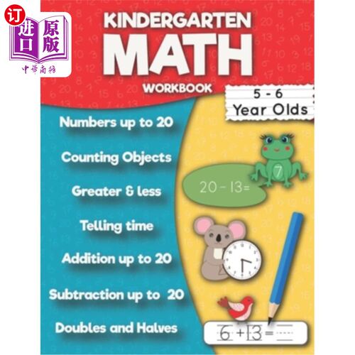 海外直订Kindergarten Math Workbook: Addition up to 20, Subtraction up to 20, Numbers, Co 幼儿园数学练习册:加法到20