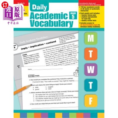 海外直订Daily Academic Vocabulary Grade 5 [With Transparencies] 五年级日常学术词汇[带幻灯片]
