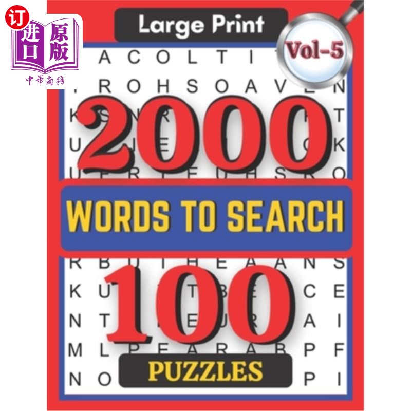 海外直订Large Print 2000 Words to Search 100 Puzzles Vol-5: Challenging Word Search Puzz 大打印2000字搜索