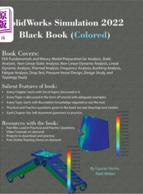 海外直订SolidWorks Simulation 2022 Black Book (Colored) SolidWorks Simulation 2022黑皮书