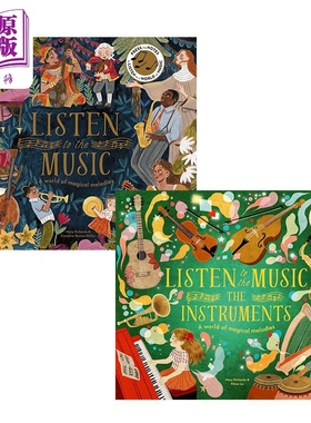 Listen to the Music 英文原版发声音乐书绘本2册 乐器The Instruments 旋律的世界A world of magical melodies【中商原版】