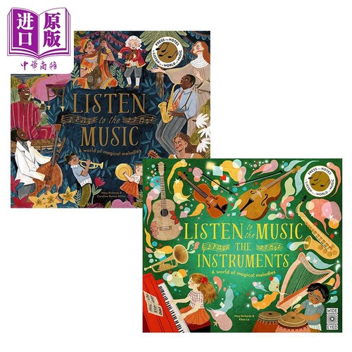 Listen to the Music 英文原版发声音乐书绘本2册 乐器The Instruments 旋律的世界A world of magical melodies【中商原版】