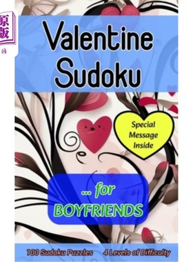 海外直订Valentine Sudoku for Boyfriends: Cute 100 Puzzle Gift with a Valentine's Day Mes 情人节给男朋友的数独游戏：